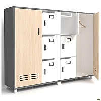 Шкаф LOCKER (1850х420х1400) Антрацит/Фанера/Белый супермат/Опора Сигма черный графит AMF