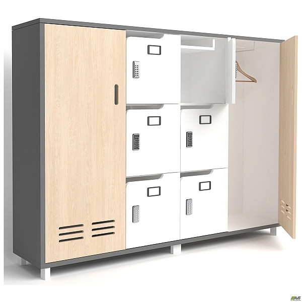 Шкаф LOCKER (1850х420х1400) Антрацит/Фанера/Белый супермат/Опора Сигма черный графит AMF