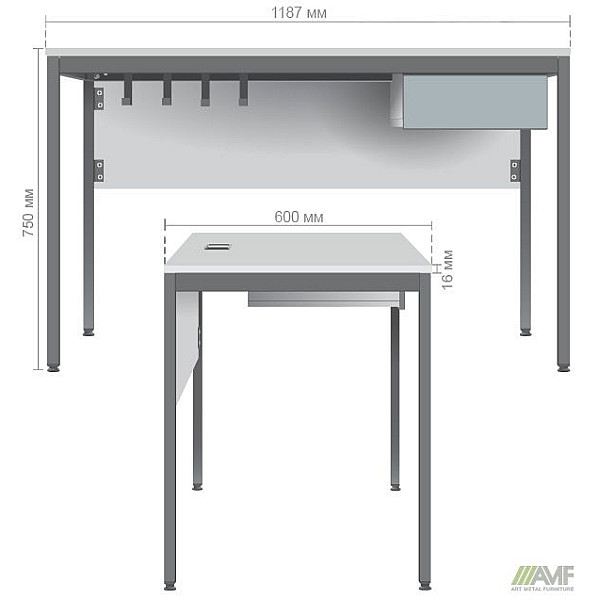 Стол Осло с ящиком (1187х600х750) черный графит, Белый AMF