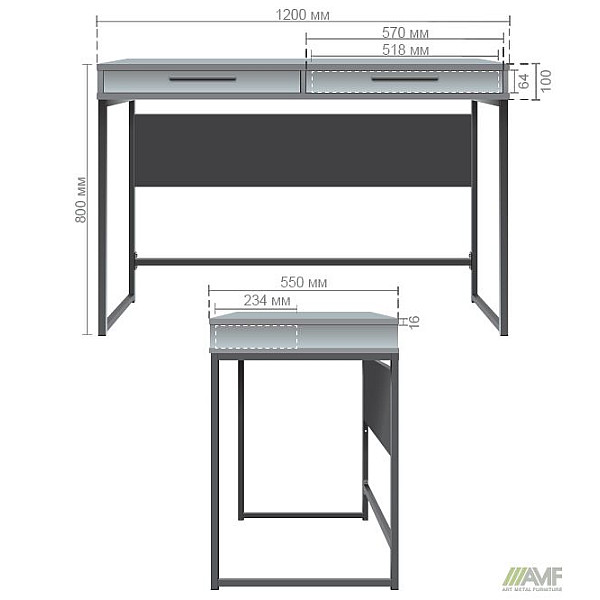 Стол Campari Cr1200 (1200х500х800Н) черный/Дуб Сонома AMF