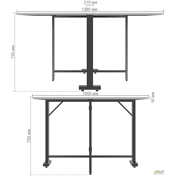 Стіл розкладний Fold 2 FL2 1400 (1380/210х1000х750Н) чорний/Дуб Ліворно AMF
