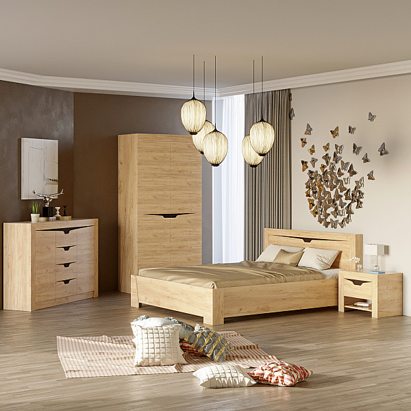 Спальня Либерти Комплект 4 (модульная - 4 элемента) дуб крафт золотой Эверест