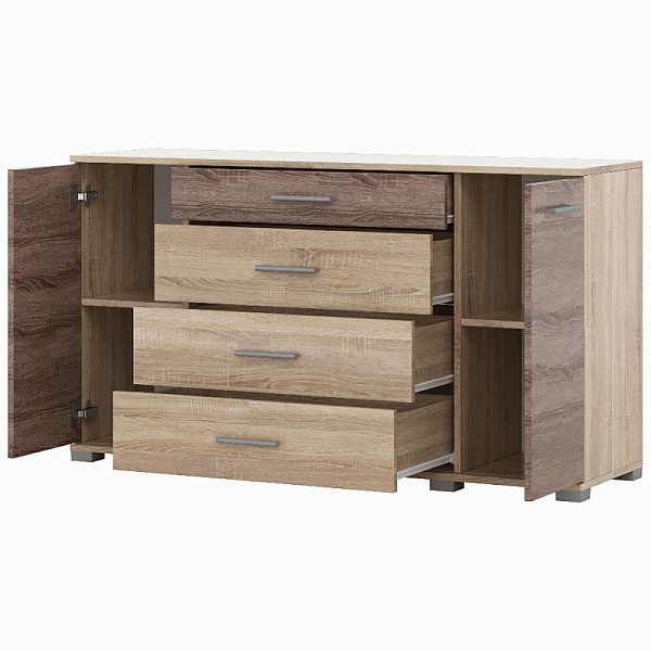Комод для гостиной Бриз К-6 130х38х72.5 сонома + трюфель (телескопы) Эверест