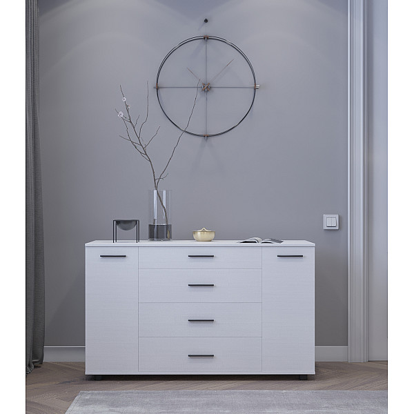 Комод для гостиной Бриз К-6 130х38х72.5 нимфея альба (ролики) Эверест