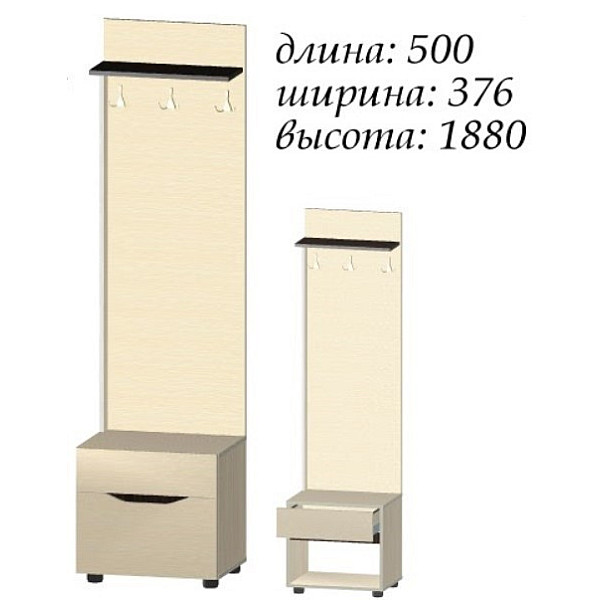Передпокій Аякс Шафа для одягу 650мм + Тумба для взуття із дзеркалом 470мм + вішалка 500мм. 1620х376х2000h Дуб сонома / Венге магія (Модульна) 21888 Master-Form