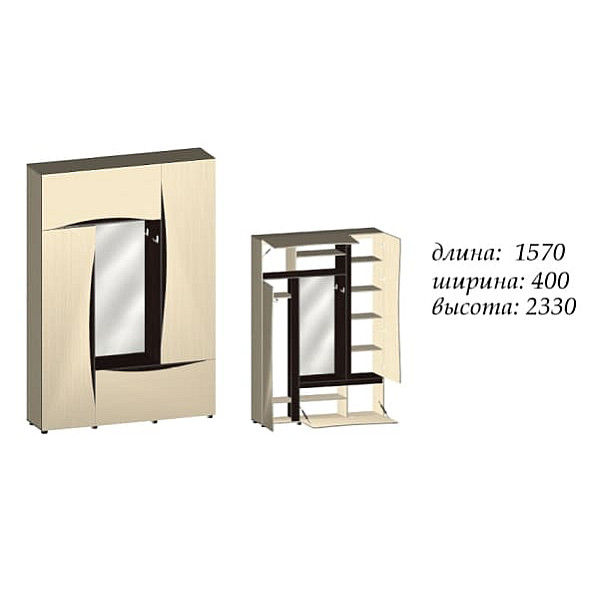 Передпокій Амулет 1570 х 400 х 2330h Дуб молочний / Венге магія 21198 Master-Form