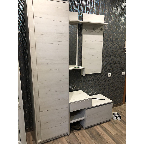 Прихожая со шкафом и вешалкой и тумбой для обуви 1420 х 376 х 2000 h 20719 ДСП Дуб крафт белый (телескопические направляющие) (левосторонняя) Master-Form