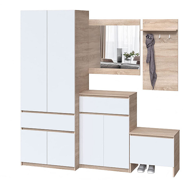 Передпокій 2050 x 520 x 2000 h Bright Master Form Чіпборд Дуб Сонома / Білий (телескопічні напрямні) 21842 Master-Form
