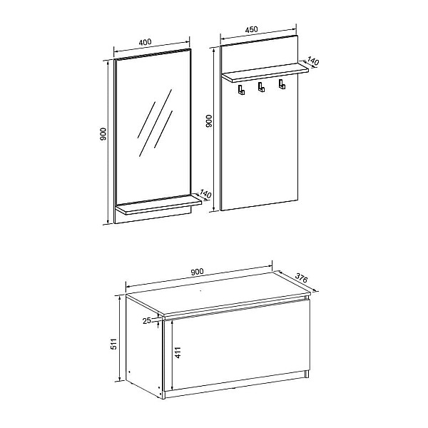 Передпокій Брайт 900 х 376 х 2000 h, 1000 - 20700 ДСП Дуб крафт сірий / Дуб крафт білий Master-Form