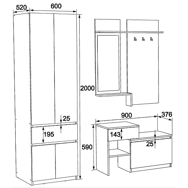 Прихожая Брайт 1500х520х2000 мм левосторонняя Дуб сонома/Белый (31789) Master-Form