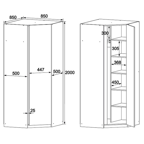 Прихожая угловая Брайт 850х520х2000 мм Белая (32182) Master-Form