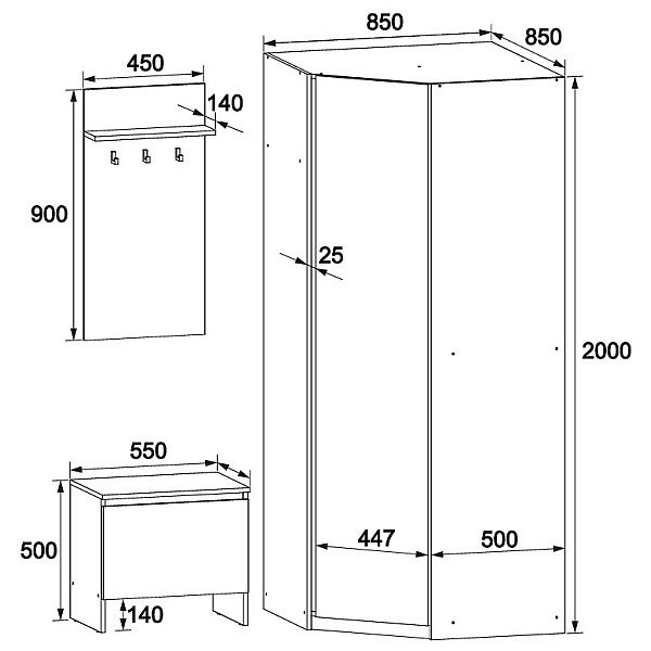 Прихожая угловая Брайт 850/1400х520х2000 мм справа Антрацит (32195) Master-Form
