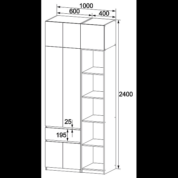 Шкаф с полками Брайт 1000х520х2400 мм левосторонний Белый (32948) Master-Form