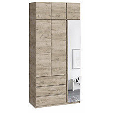 Шкаф с антресолью и зеркалом Брайт 1200х520х2400 мм Дуб крафт серый (правосторонний) 32389 Master-Form