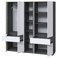 Шафа Брайт з полицями та дзеркалом 2021 х 520 х 2000 h ДСП Антрацит / фасад БІЛИЙ (телескопічні напрямні) (лівосторонній) 30221 Master-Form