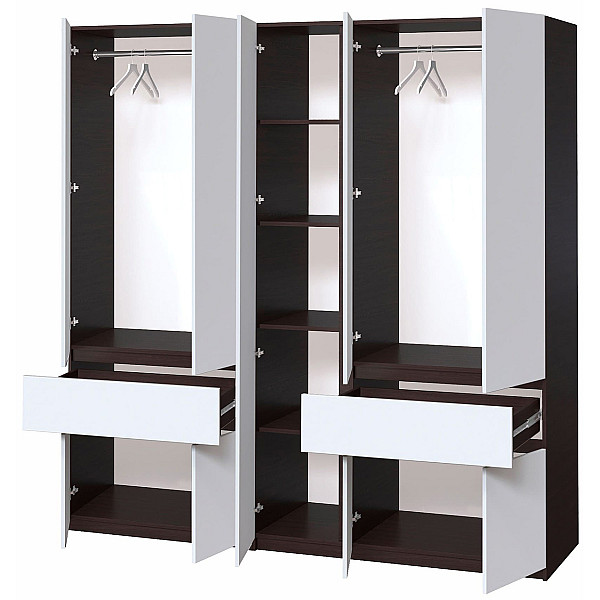 Шкаф Брайт с зеркалом 2021 х 520 х 2000 ч ДСП Венге магия/белый (телескопические направляющие) 20525 Master-Form