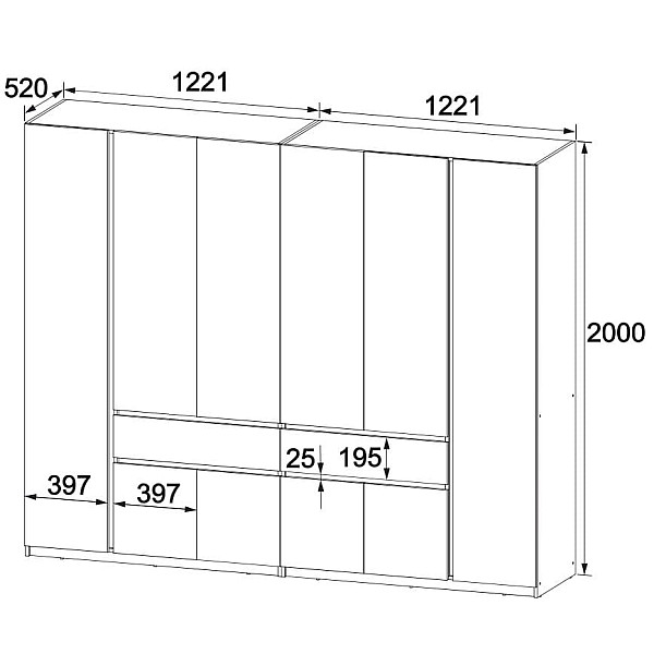 Шкаф Брайт 2442 х 520 х 2000 ч 21491 ДСП Венге магия / Дуб крафт золотой (телескопические направляющие) Master-Form
