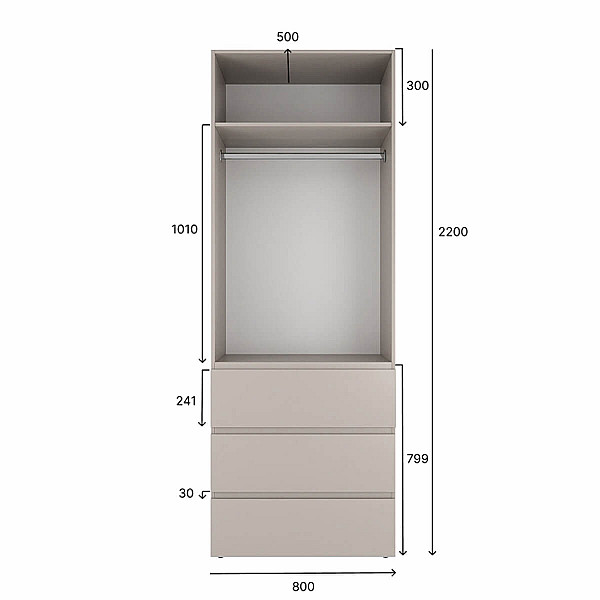 Шкаф распашной комбинированный с антресолью №3 Light 2000х2600х500 Белый бриллиант Art In Head