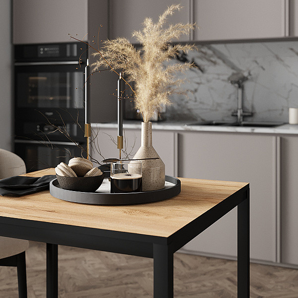 Обеденный стол Brevity Loft mini 670х750х670 Дуб крафт золотой/Чёрный металл Art In Head