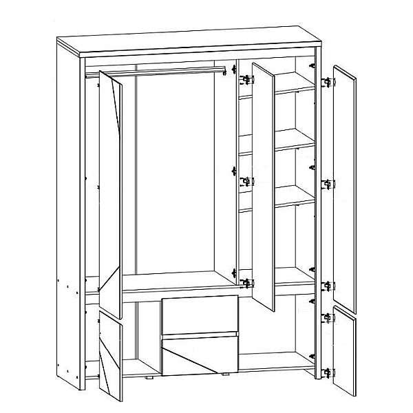 Шафа для одягу Каспіан МДФ MDF SZF5D2S  5-дверна з дзеркалом Венге магія/білий сніг BRW