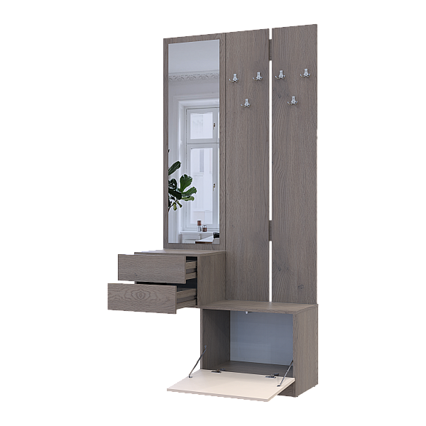 Прихожая Сола 2+3 Канноло/Кашемир ДСП/зеркало 105х40х215 Doros