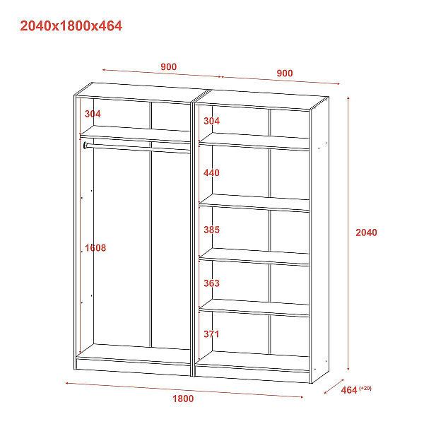 Комплект Промо з полицями Кашемір 2+2 ДСП 180х48х204 Doros