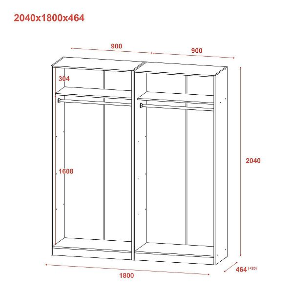 Шафа для одягу Промо Білий 2+2 ДСП 180х48х204 Doros