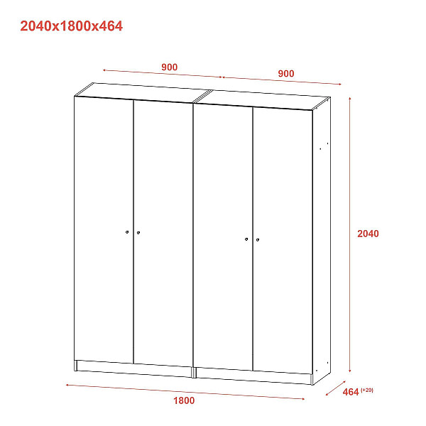 Шафа для одягу Промо Білий 2+2 ДСП 180х48х204 Doros