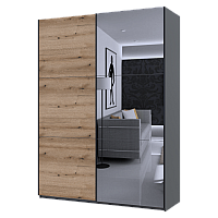 Шкаф купе G-Caiser Графит / Дуб Эвок 1 ДСП / 1 зеркало / 3 части 180х60х240 Doros