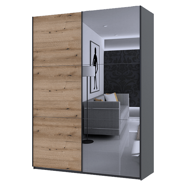 Шкаф купе G-Caiser Графит / Дуб Эвок 1 ДСП / 1 зеркало / 3 части 180х60х240 Doros