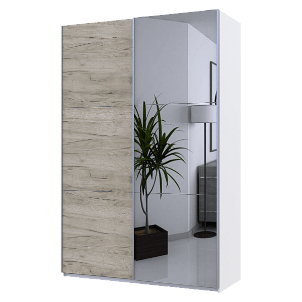 Шкаф купе G-Caiser Белый / Дуб Крафт Серый 1 ДСП / 1 зеркало / 3 части 160х60х240 Doros