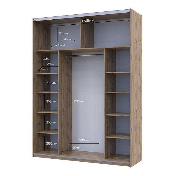 Шкаф купе G-Caiser Тахо 2 ДСП / 3 части 180х60х240 Doros