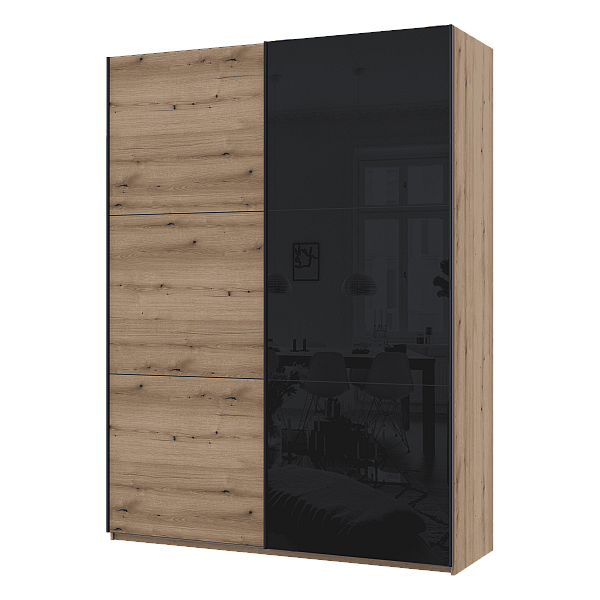 Шкаф купе G-Caiser Дуб Эвок / Черный 1 ДСП / 1 Стекло / 3 части 180х60х240 Doros