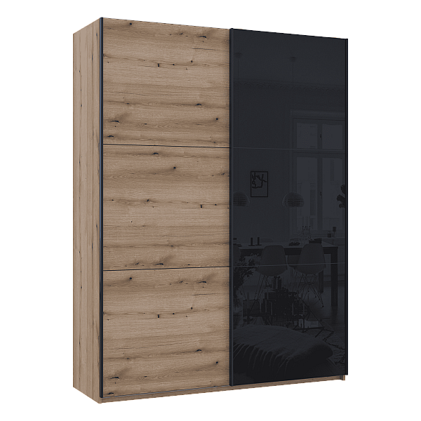 Шкаф купе G-Caiser Дуб Эвок / Черный 1 ДСП / 1 Стекло / 3 части 180х60х240 Doros