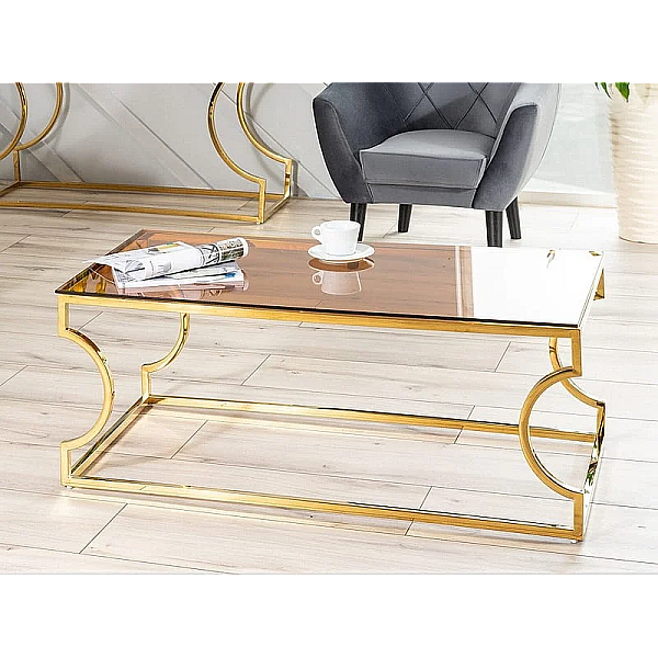 Журнальный столик KENZO A стекло дымчатое янтарное / золото 120X60 KENZOACTZL Signal
