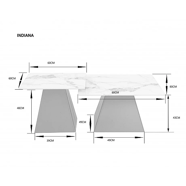 Журнальный столик INDIANA Белый глянец/Черный (комплект) 80 x 80 см. & 60 x 60 см. Intarsio