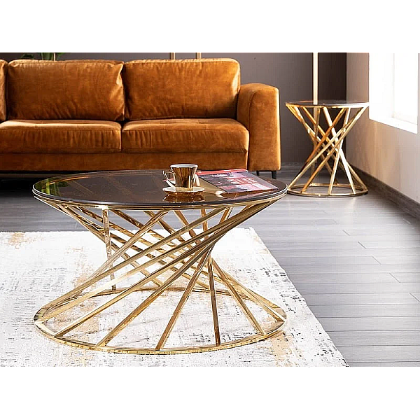 Журнальный столик OTTAVIA A стекло дымчатое янтарное / золото OTTAVIAACTZL Signal