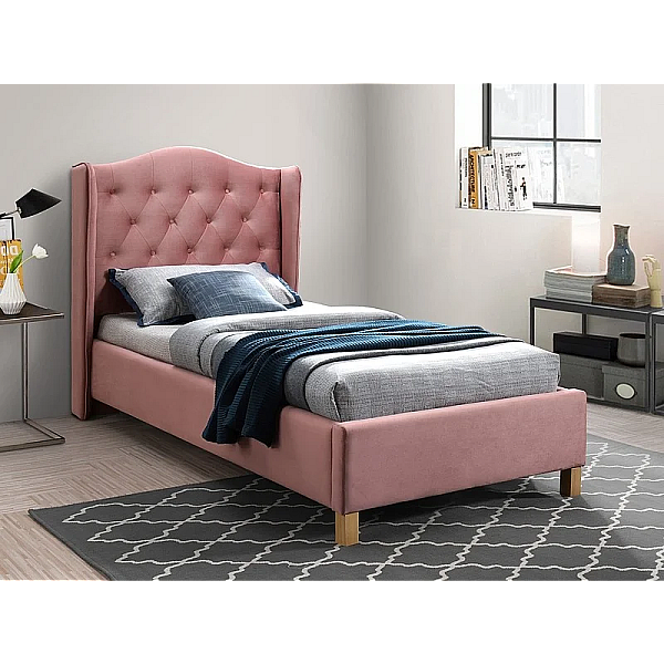 Односпальная кровать ASPEN VELVET 90x200 цвет античная роза / дуб BLUVEL 52 ASPENV90RD Signal