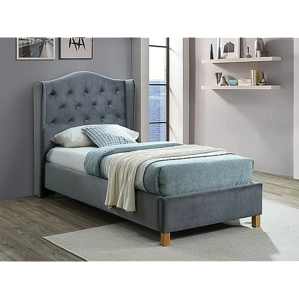 Односпальная кровать ASPEN VELVET 90x200 цвет серый / дуб BLUVEL 14 ASPENV90SZD Signal