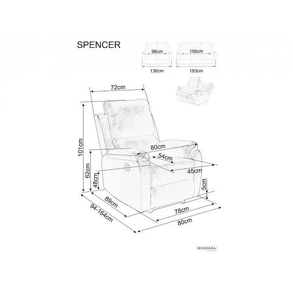 Раскладное кресло-реклайнер SPENCER 1 RAVEN серое 15 SPENCER1RASZ15 Signal