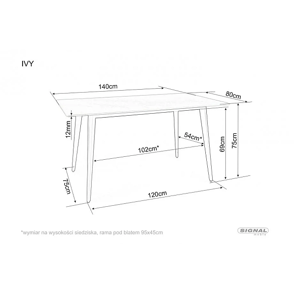 Стол обеденный IVY 140*80 серый/черный каркас IVYSZC140 Signal
