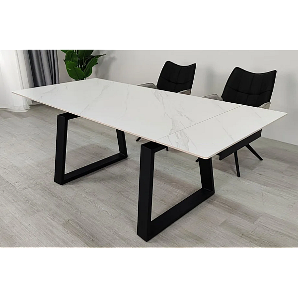 Стол обеденный раскладной BERNARD CERAMIC 140(200)*90 белый мат/черный Intarsio