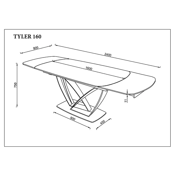 Обеденный раскладной стол TYLER CERAMIC 160(240)*90 белый мат/черный Intarsio