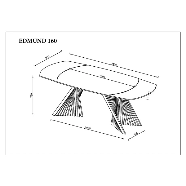 Обеденный раскладной стол EDMUND CERAMIC 160(240)*90 белый мат/черный Intarsio