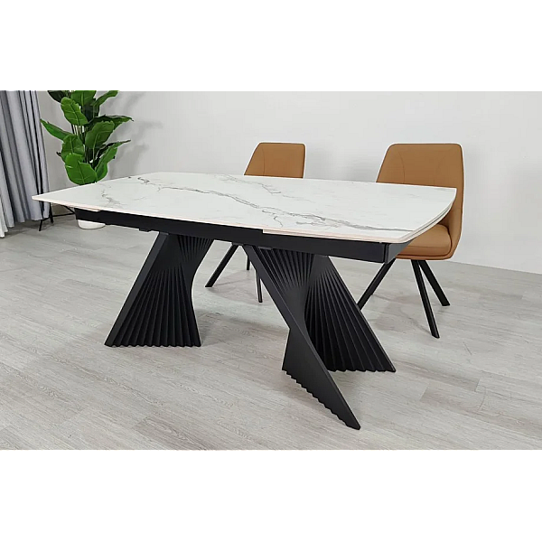Обеденный раскладной стол EDMUND CERAMIC 160(240)*90 белый мат/черный Intarsio