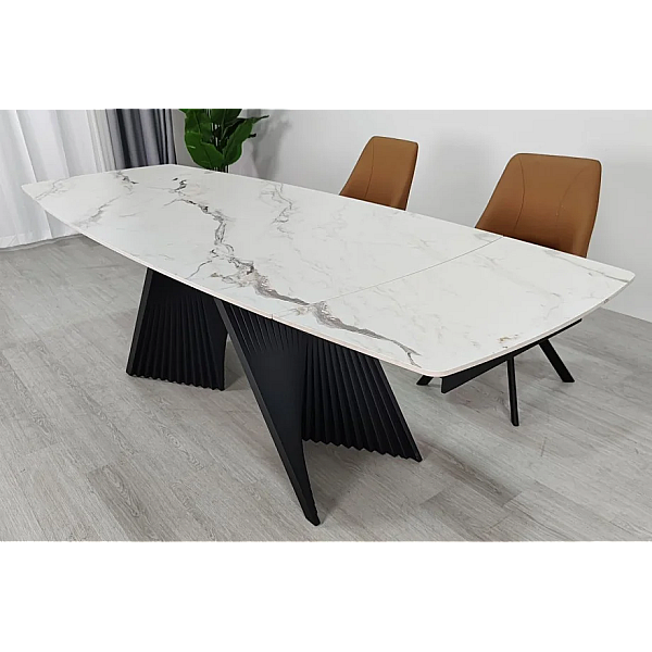 Обеденный раскладной стол EDMUND CERAMIC 160(240)*90 белый мат/черный Intarsio