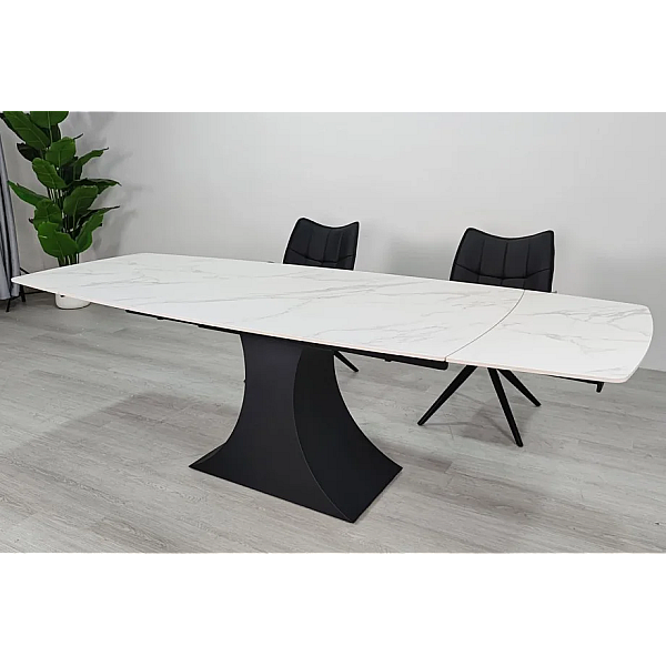 Обеденный раскладной стол GILBERT CERAMIC 160(240)*90 белый мат/черный Intarsio