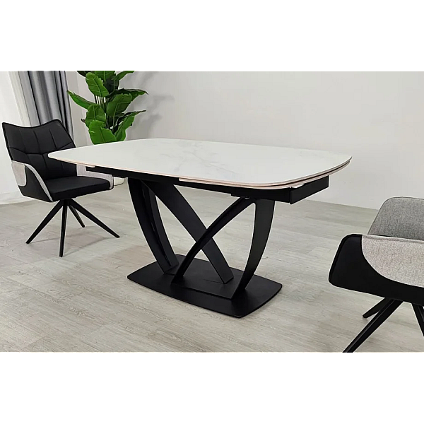 Обеденный раскладной стол TYLER CERAMIC 160(240)*90 белый мат/черный Intarsio