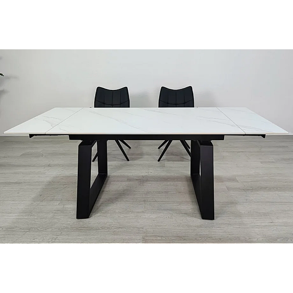 Стол обеденный раскладной BERNARD CERAMIC 140(200)*90 белый мат/черный Intarsio