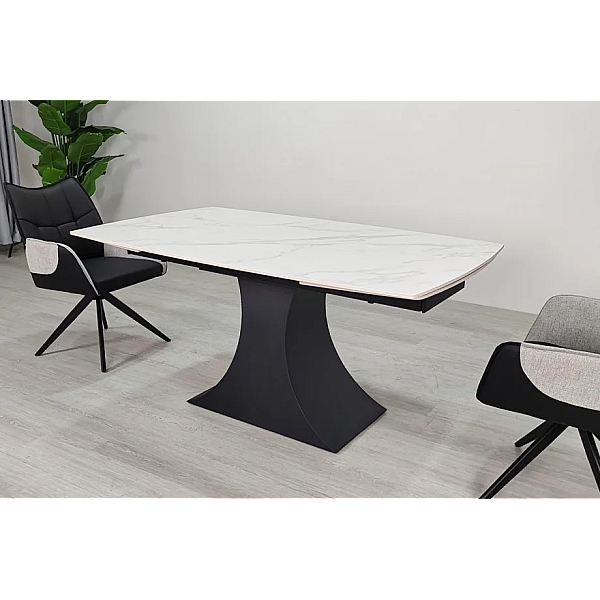 Обеденный раскладной стол GILBERT CERAMIC 160(240)*90 белый мат/черный Intarsio